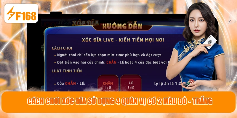 Cách chơi Xóc Đĩa sử dụng 4 quân vị có 2 màu đỏ - trắng